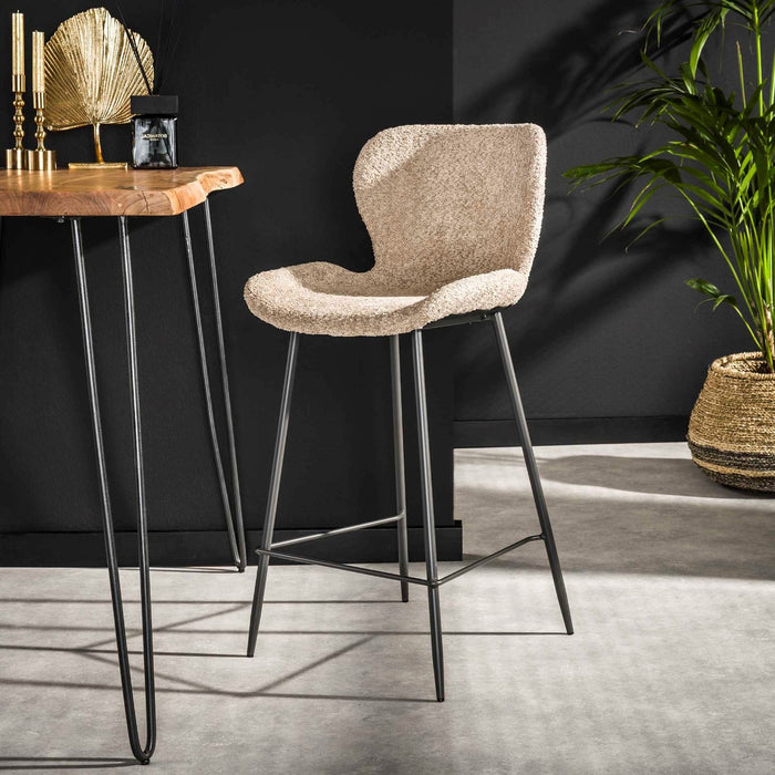 AnLi Style Barstoel ronde buis - Bouclé zand - set van 4