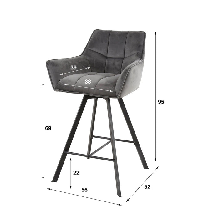 AnLi Style Barstoel raster draaibaar - Antraciet velours - set van 2
