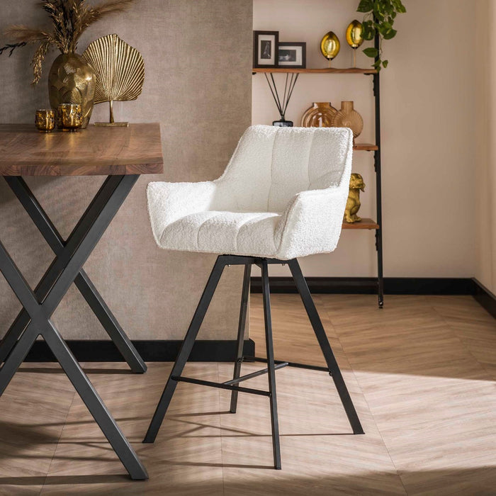AnLi Style Barstoel raster draaibaar - Bouclé wit - set van 2
