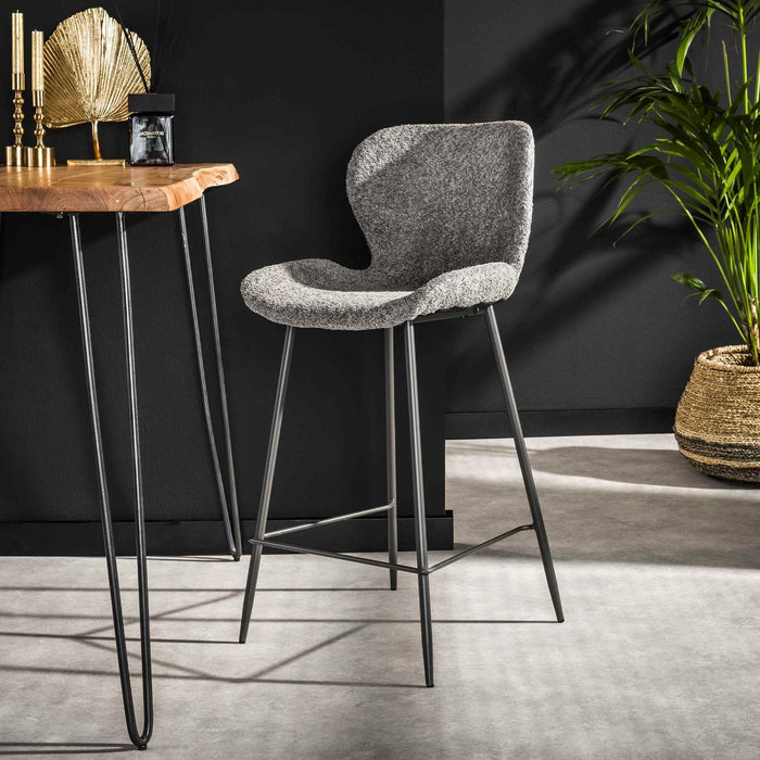 AnLi Style Barstoel ronde buis boucle grijs