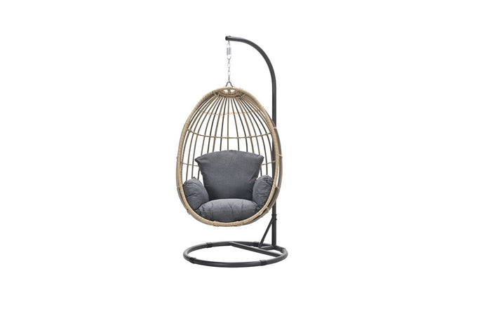 Panama hangstoel - eivorm - carbon black - natural rotan - mystic grey