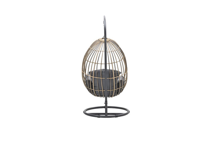 Panama hangstoel - eivorm - carbon black - natural rotan - mystic grey