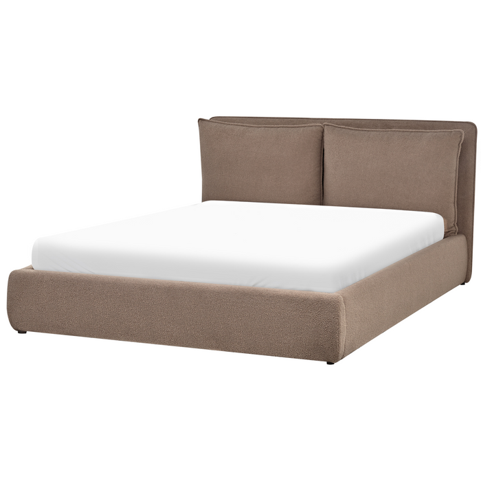 Beliani-BAJONNA-Bed met opbergruimte-Taupe-160 x 200 cm-Bouclé