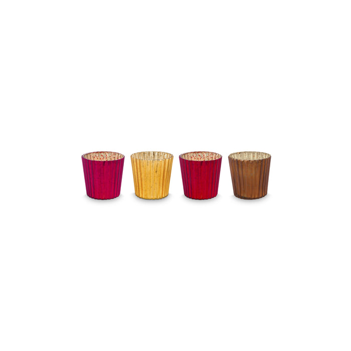 Pip Studio Waxinelichthouders Set van 4 - van Glas - Rood - 7x7cm