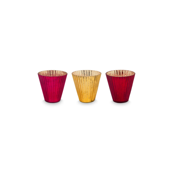 Pip Studio Waxinelichthouders Set van 3 - van Glas - Rood - 10x10.5cm