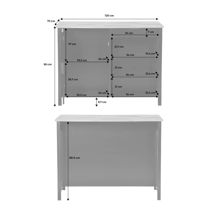 sweeek - 3-in-1 keukeneiland, 5 planken, 1 deur, 1 lade, 120cm