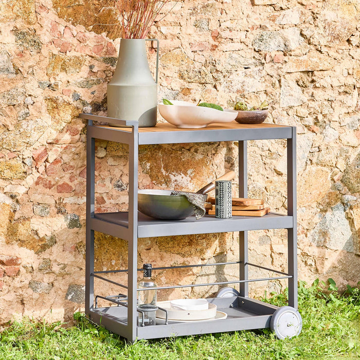 sweeek - Bijzettafel voor buiten, 84 cm van aluminium met wielen en