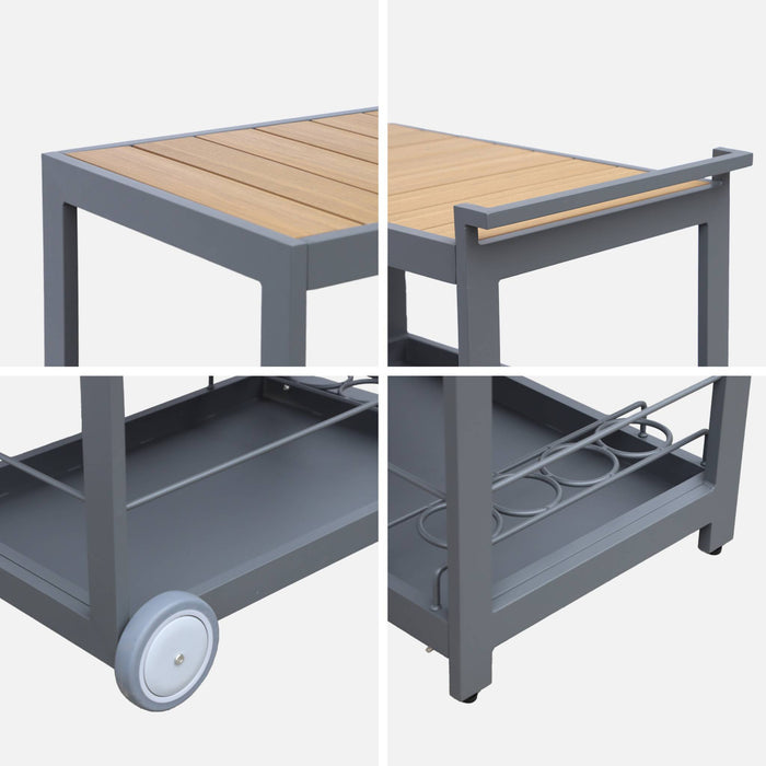 sweeek - Bijzettafel voor buiten, 84 cm van aluminium met wielen en