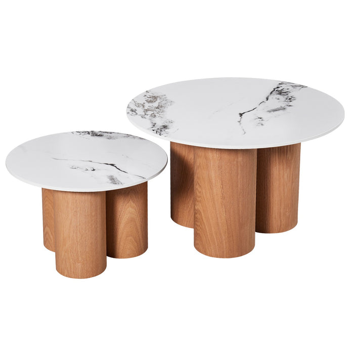 Giga Meubel - Salontafel Wit Keramiek|Naturel - Set Van 2 - Alita