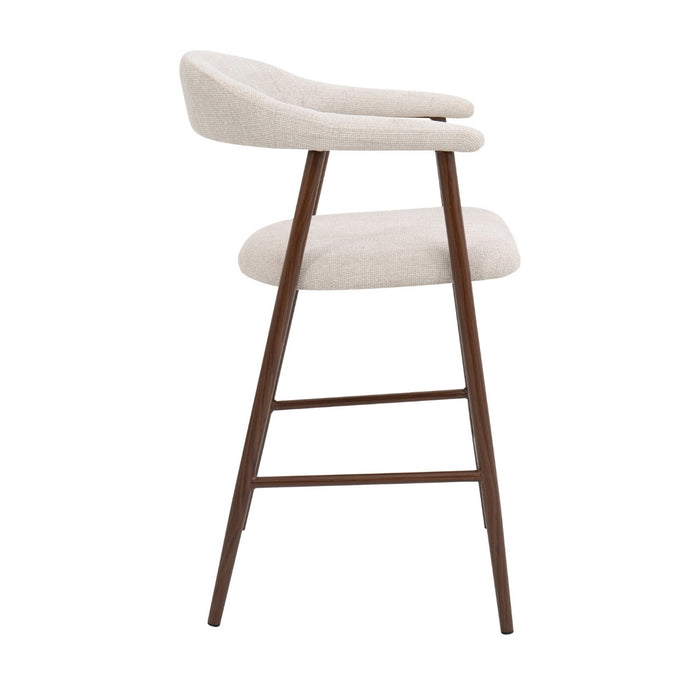 Giga Meubel - Barkruk Beige Stof|Walnoot - Mila - Set van 2