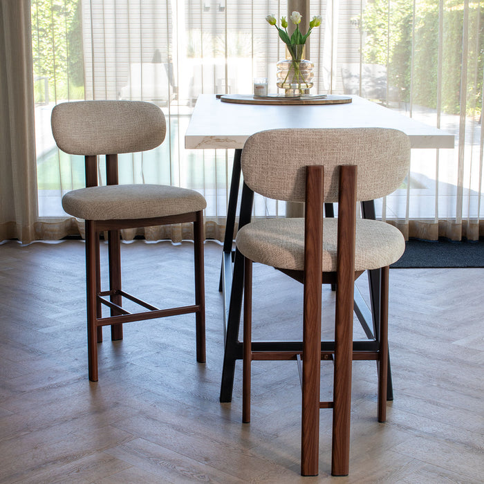 Giga Meubel - Barkruk Walnoot - Beige - Noor - Set van 2