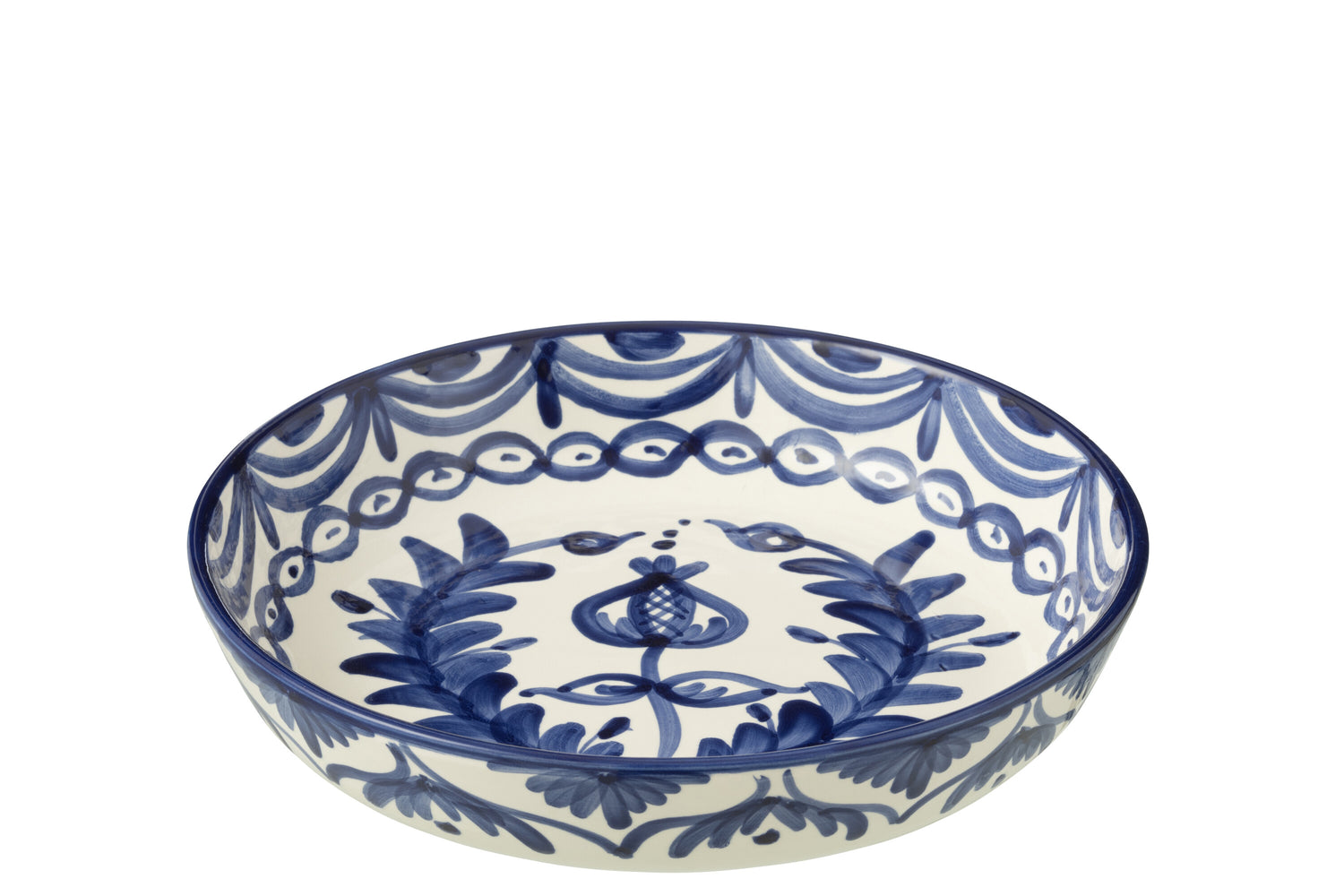 J-Line schaal Granada Low - keramiek - wit|blauw - large - Ø