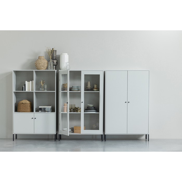 WOOOD Xam Vitrinekast - Grenen - Wolkengrijs - 155x100x40