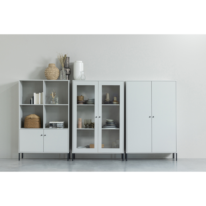 WOOOD Xam Vitrinekast - Grenen - Wolkengrijs - 155x100x40