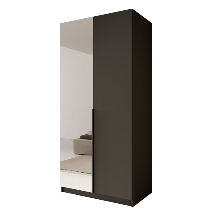 Meubella - Kledingkast Bruno - Zwart - 100 cm - Met spiegel