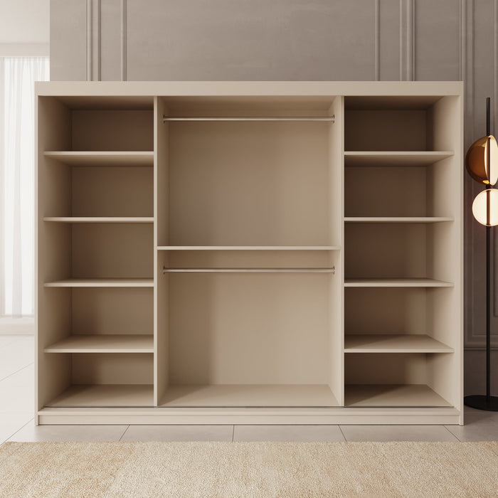 Meubella - Kledingkast Azai - Beige - 250 cm - Met spiegel