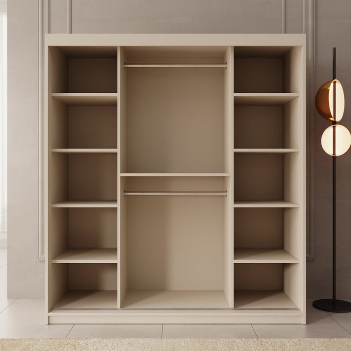 Meubella - Kledingkast Azai - Beige - 180 cm - Met spiegel