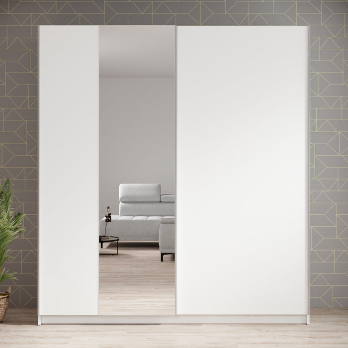 Meubella - Kledingkast Ganaro - Wit - 180 cm - Met spiegel