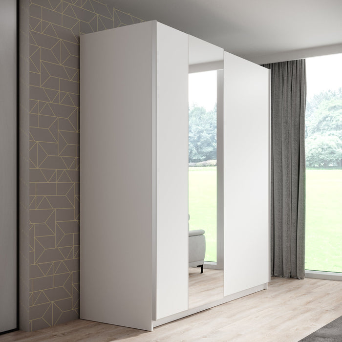 Meubella - Kledingkast Ganaro - Wit - 180 cm - Met spiegel