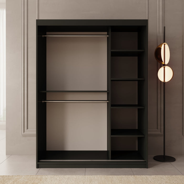 Meubella - Kledingkast Azai - Zwart - 150 cm - Met spiegel