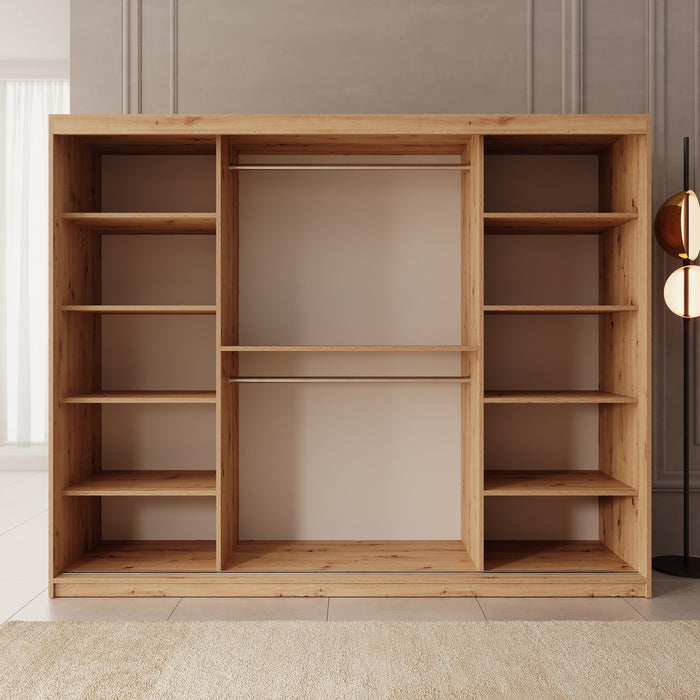 Meubella - Kledingkast Azai - Eiken - 250 cm - Met spiegel