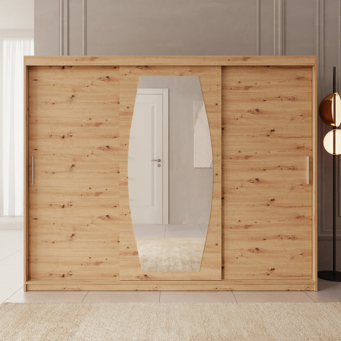 Meubella - Kledingkast Azai - Eiken - 250 cm - Met spiegel