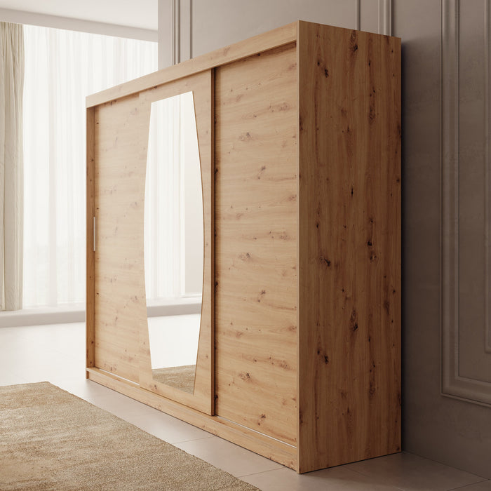 Meubella - Kledingkast Azai - Eiken - 250 cm - Met spiegel