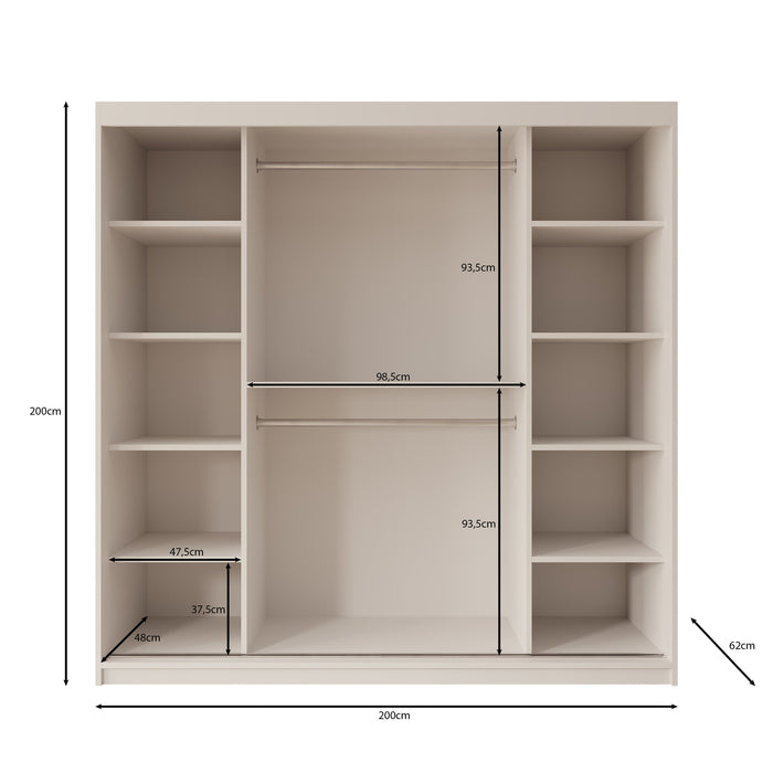 Meubella - Kledingkast Azai - Wit - 200 cm - Met spiegel