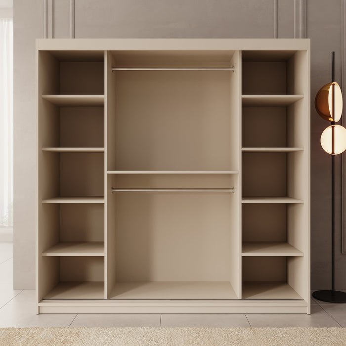 Meubella - Kledingkast Azai - Beige - 200 cm - Met spiegel