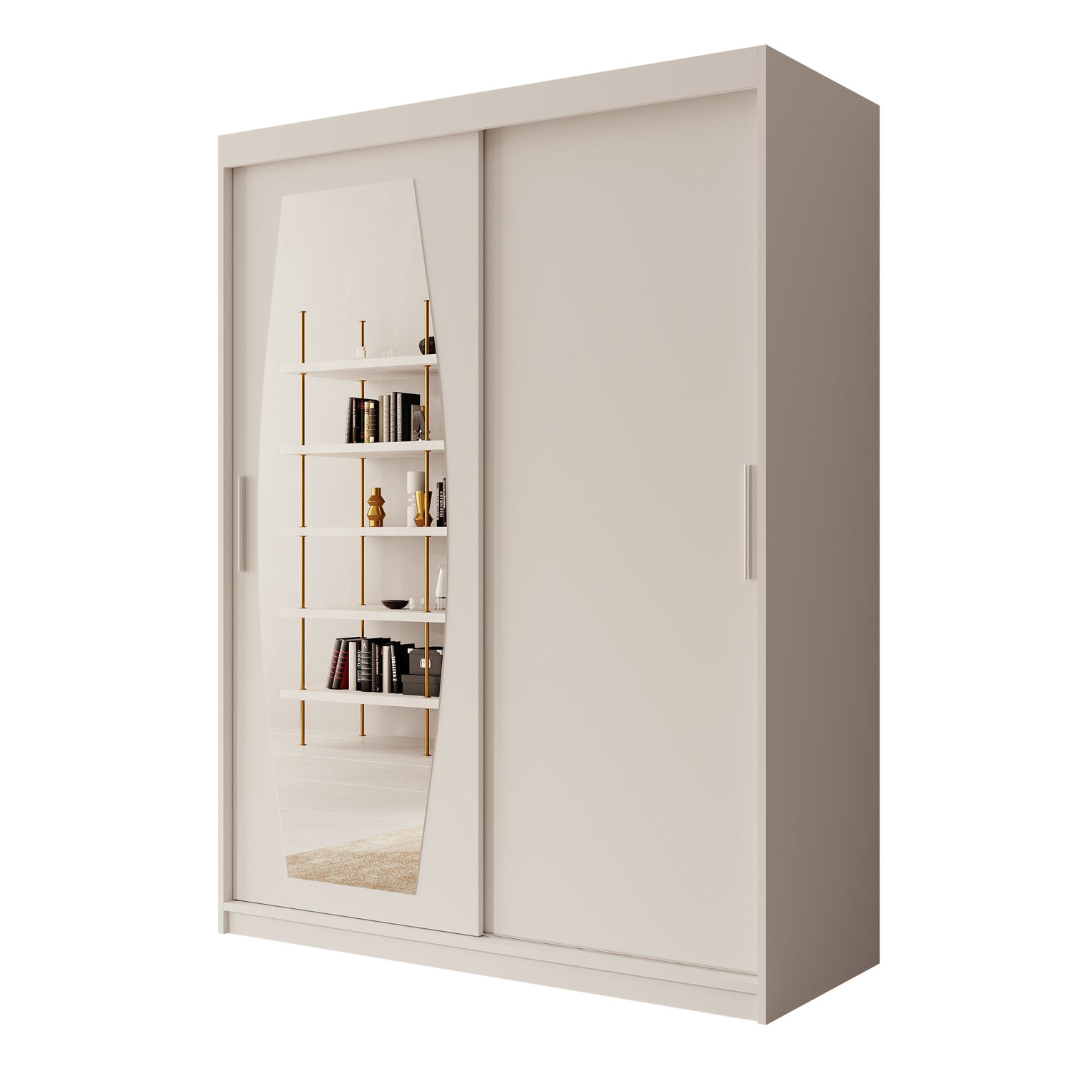 Meubella - Kledingkast Azai - Wit - 150 cm - Met spiegel
