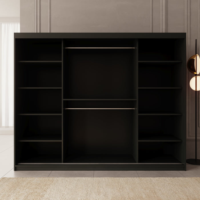 Meubella - Kledingkast Azai - Zwart - 250 cm - Met spiegel