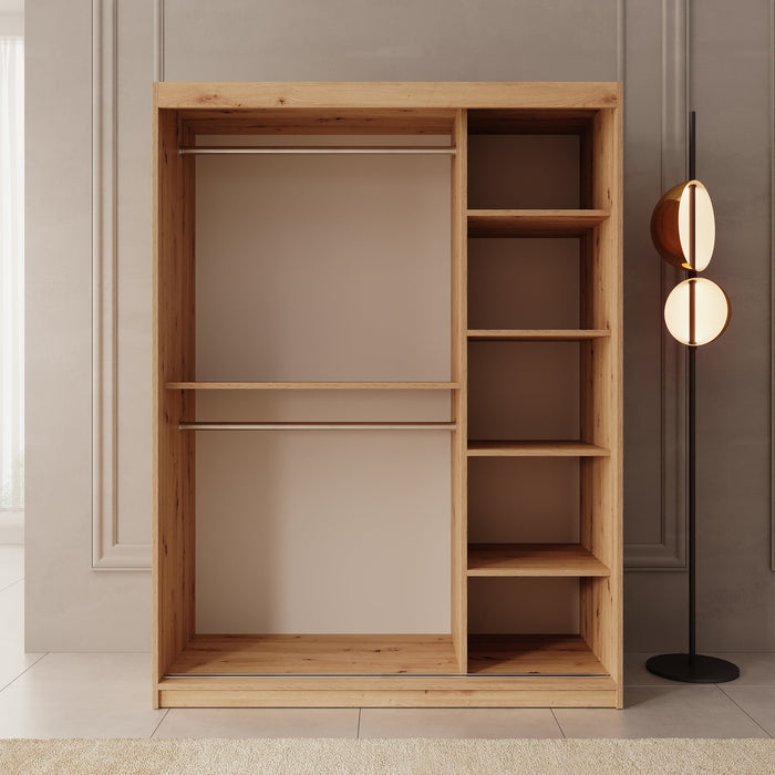 Meubella - Kledingkast Azai - Eiken - 150 cm - Met spiegel