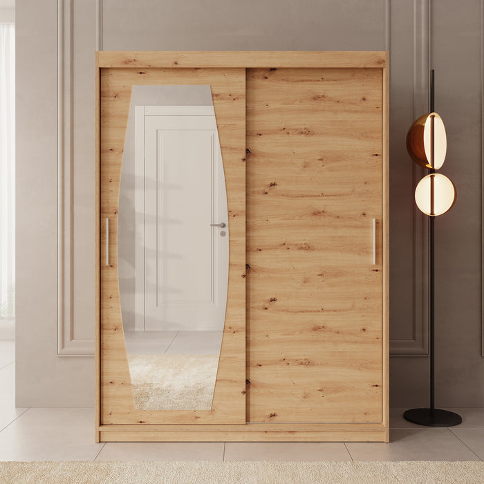 Meubella - Kledingkast Azai - Eiken - 150 cm - Met spiegel