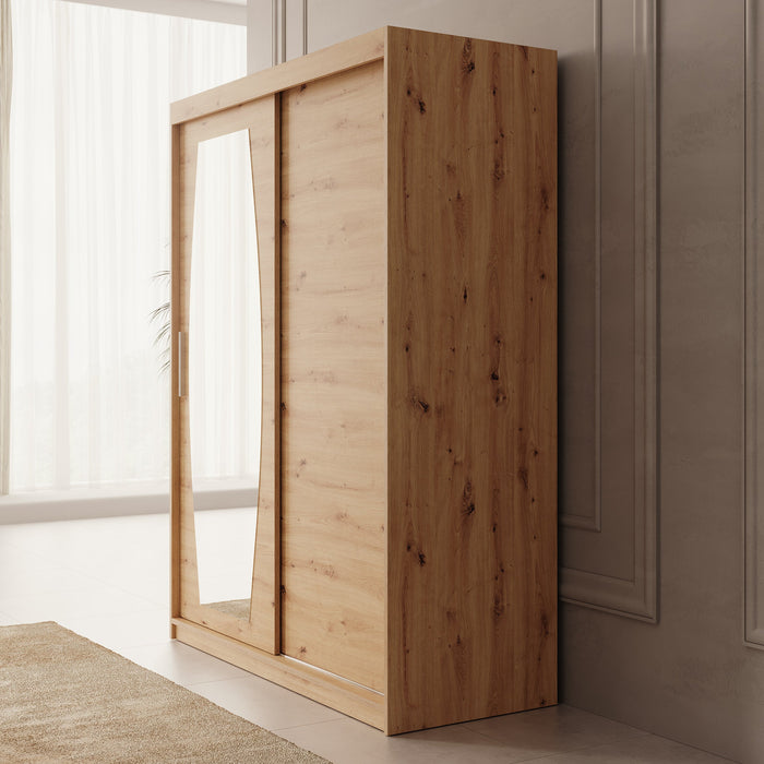 Meubella - Kledingkast Azai - Eiken - 150 cm - Met spiegel
