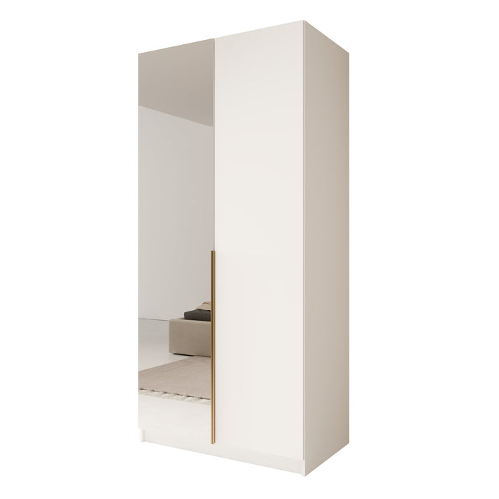 Meubella - Kledingkast Bruno 2 - Wit - 100 cm - Met spiegel