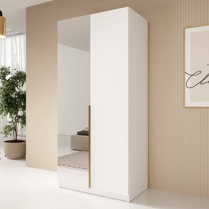 Meubella - Kledingkast Bruno 2 - Wit - 100 cm - Met spiegel