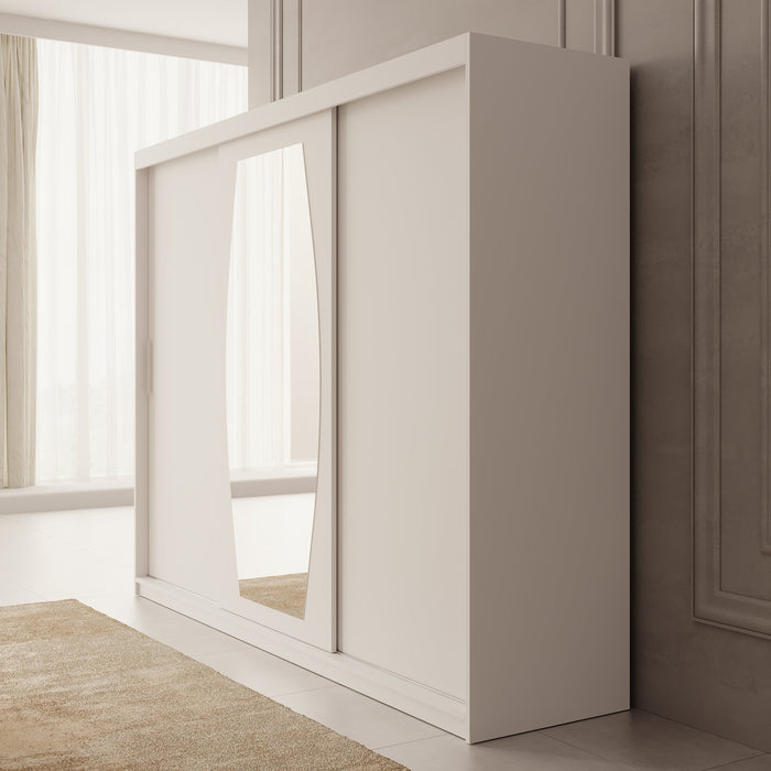 Meubella - Kledingkast Azai - Wit - 250 cm - Met spiegel