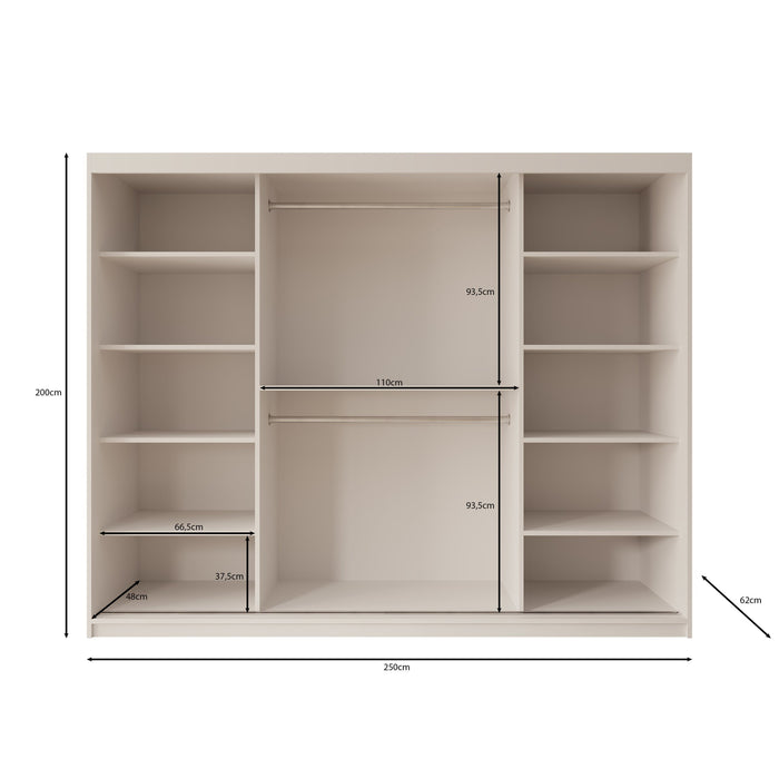 Meubella - Kledingkast Azai - Wit - 250 cm - Met spiegel
