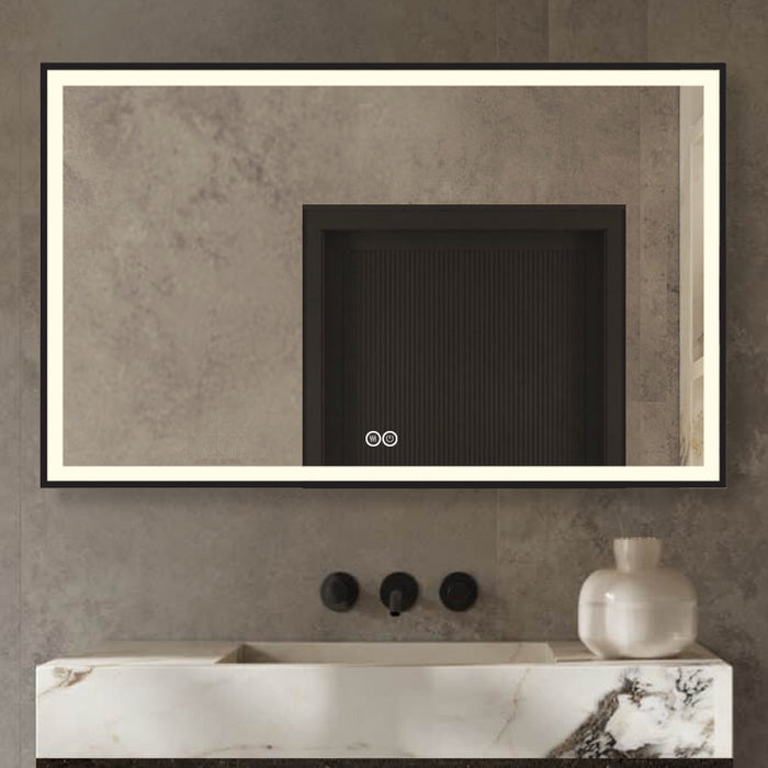Vtw Living - Badkamerspiegel met Verwarming Zwarte Rand - 100 x 60 cm