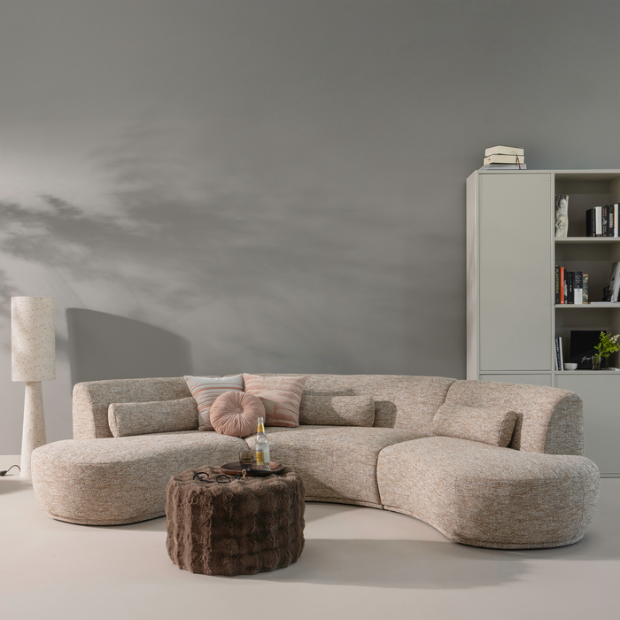 WOOOD Olven Poef Laag - Fluffy Stof - Bruin - 36x60x60