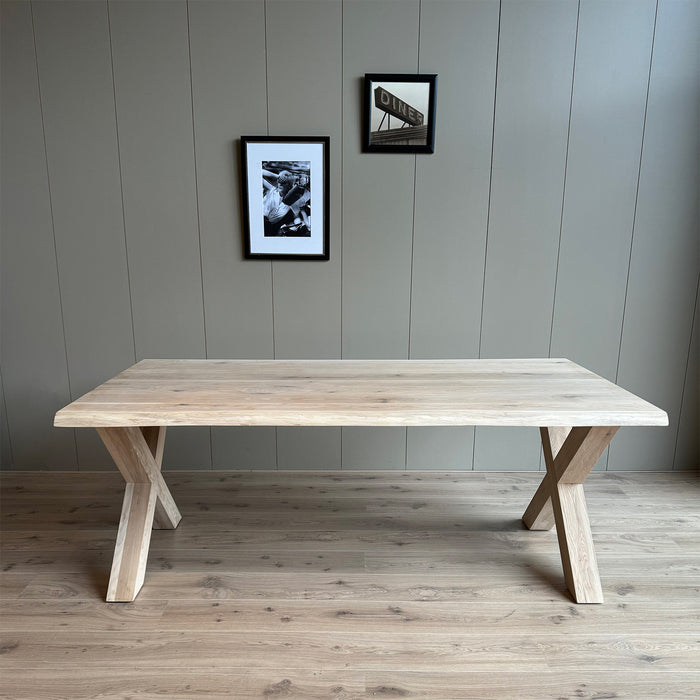 Boomstamtafel eiken 200x100cm met eiken X poten