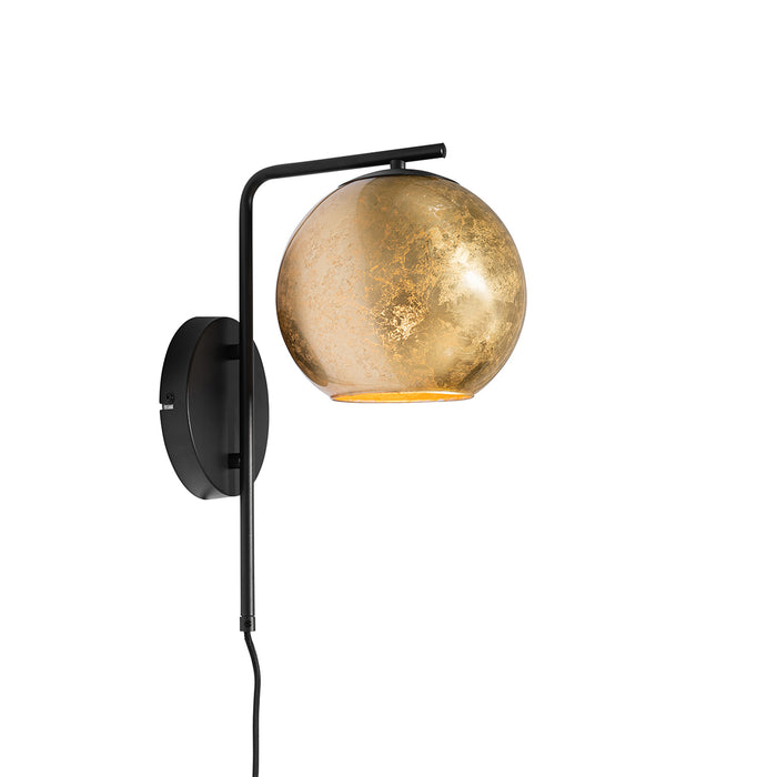 QAZQA Smart wandlamp zwart met goud glas incl. Wifi A60 - Bert