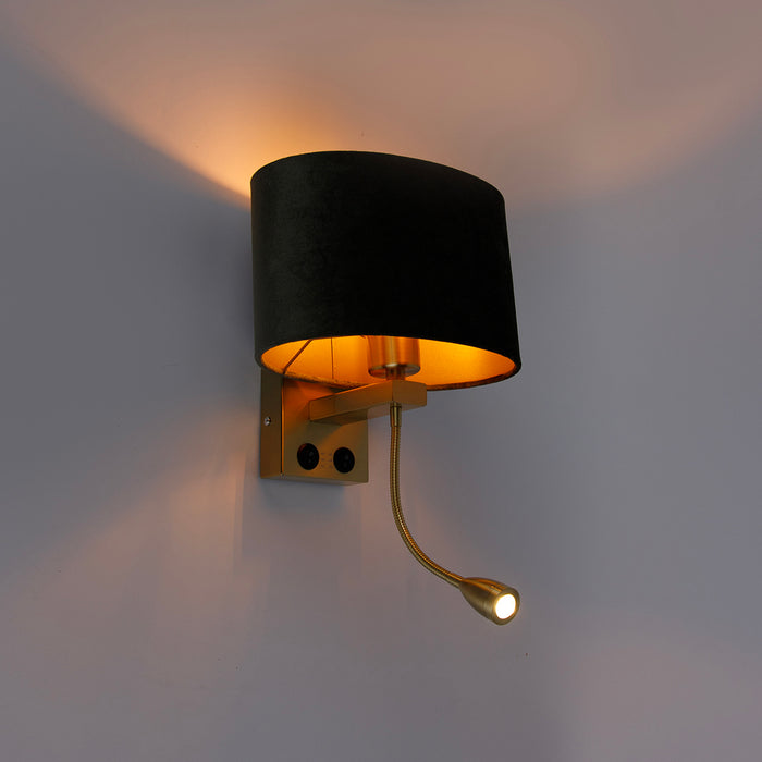 QAZQA Wandlamp messing met ovale velours kap groen 25cm - Brescia