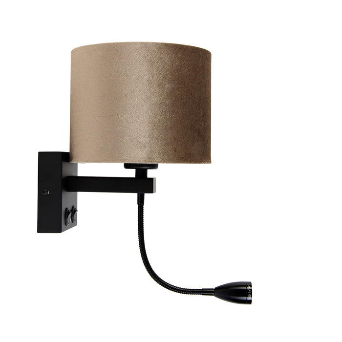QAZQA Wandlamp zwart met velours kap taupe 18cm - Brescia Combi