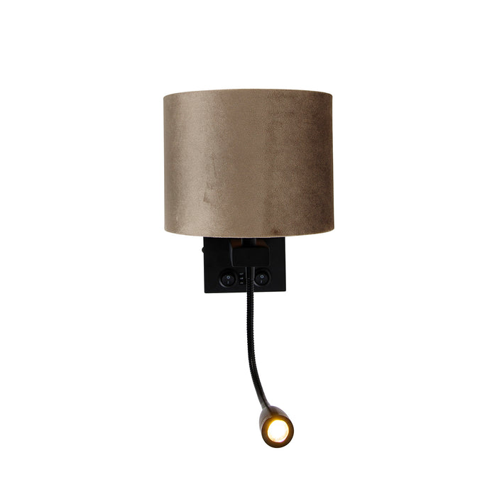 QAZQA Wandlamp zwart met velours kap taupe 18cm - Brescia Combi