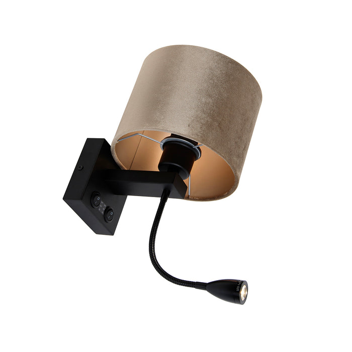 QAZQA Wandlamp zwart met velours kap taupe 18cm - Brescia Combi