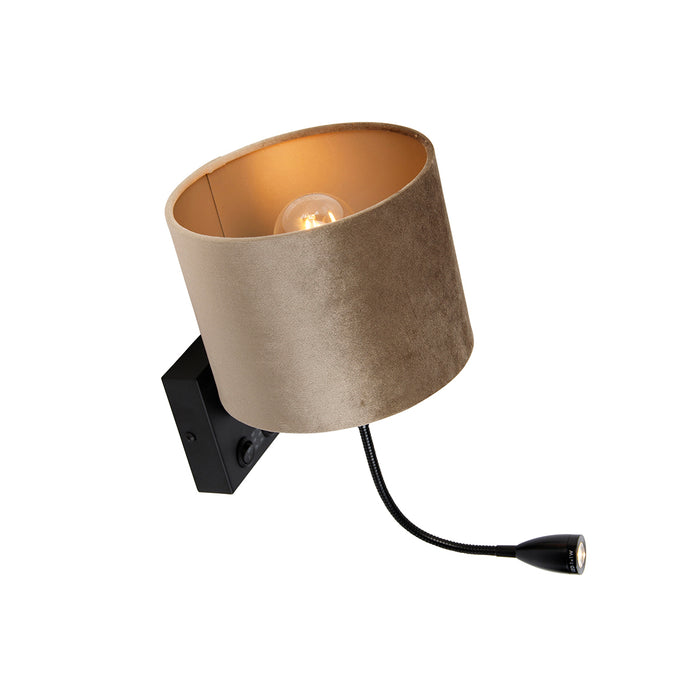 QAZQA Wandlamp zwart met velours kap taupe 18cm - Brescia Combi