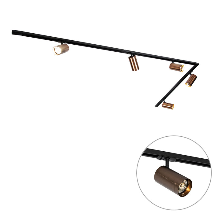 QAZQA Modern railsysteem met 5 spots donker brons 1-fase GU10 70mm -