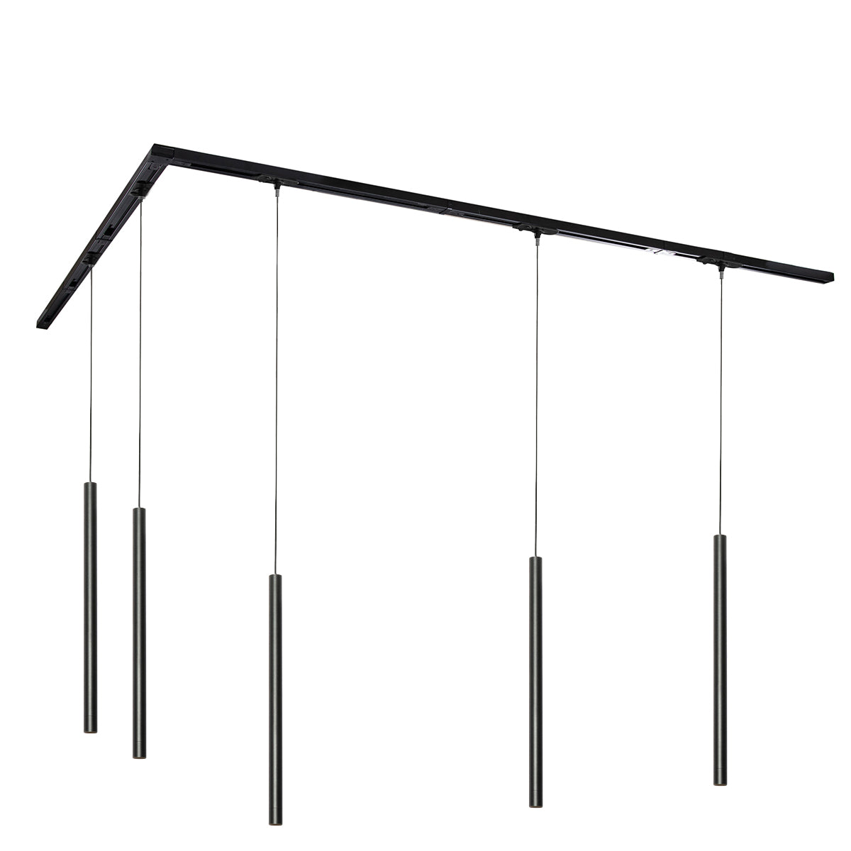 QAZQA Modern railsysteem met 5 hanglampen zwart 1-fase - Iconic Frini