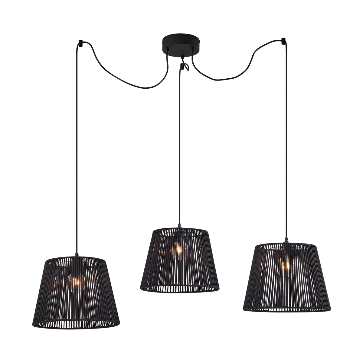 QAZQA Buiten hanglamp zwart met zwarte kap van touw 3-lichts IP44 -